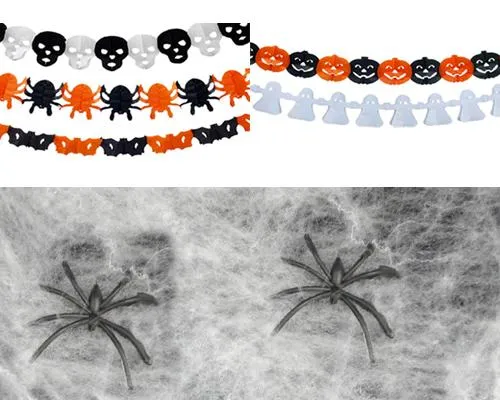 5 Pcs Halloween Decoration Banner  1 Pc Spider Web Cobweb and 2 Spiders