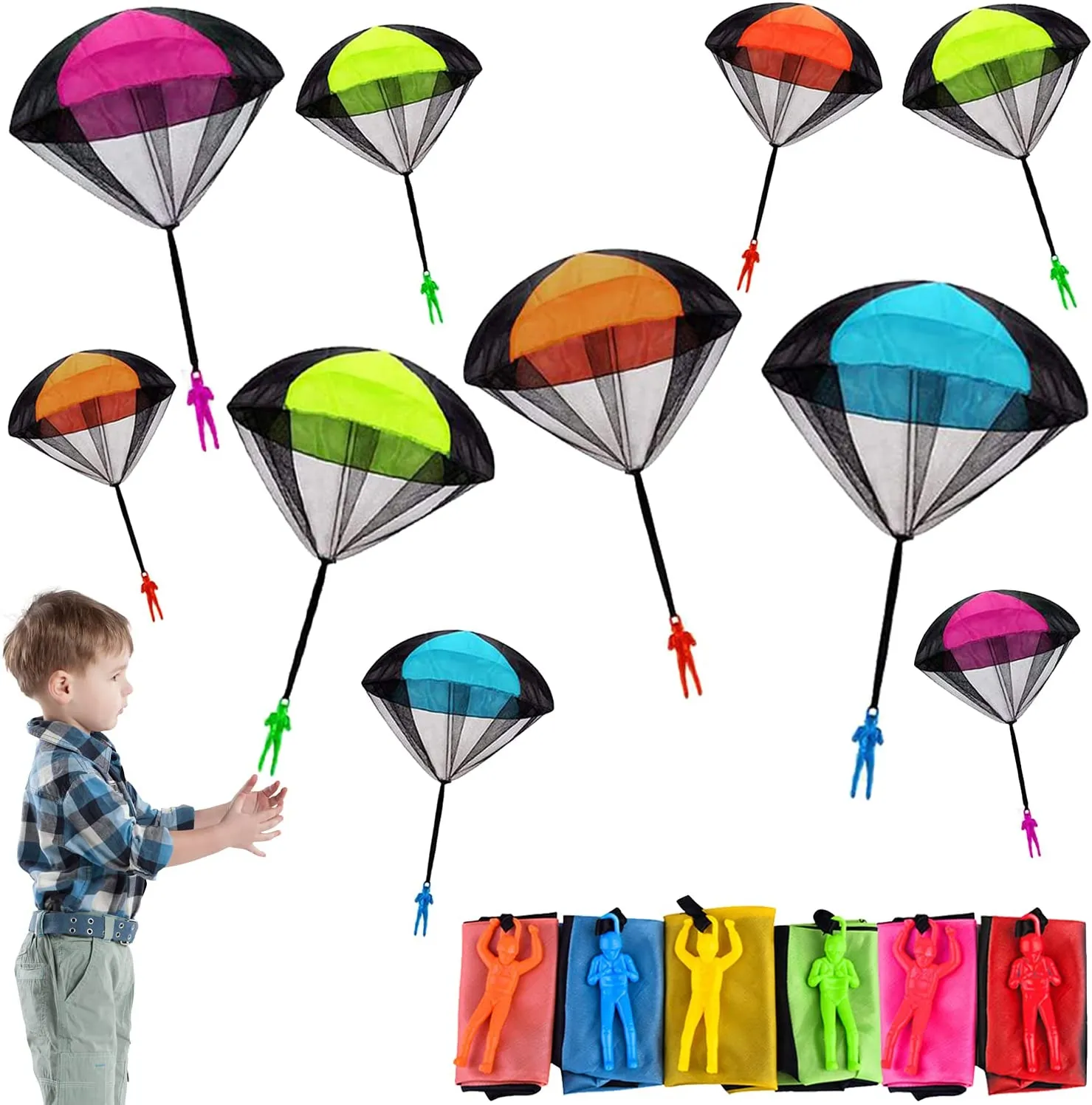 5Pcs Throw Parachute Army Flying Toy