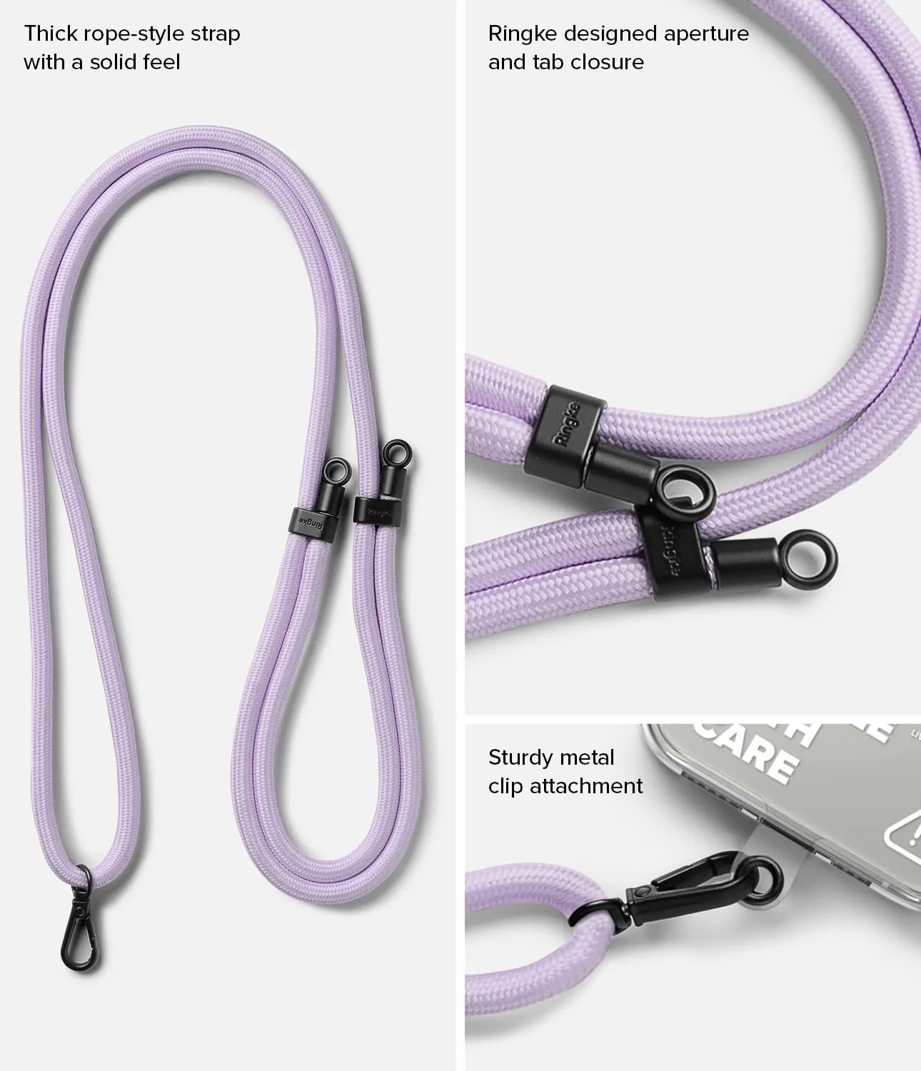 Adjustable Crossbody Polyester Rope Lanyard (Holder Link Strap with Clear TPU Tag) - Purple