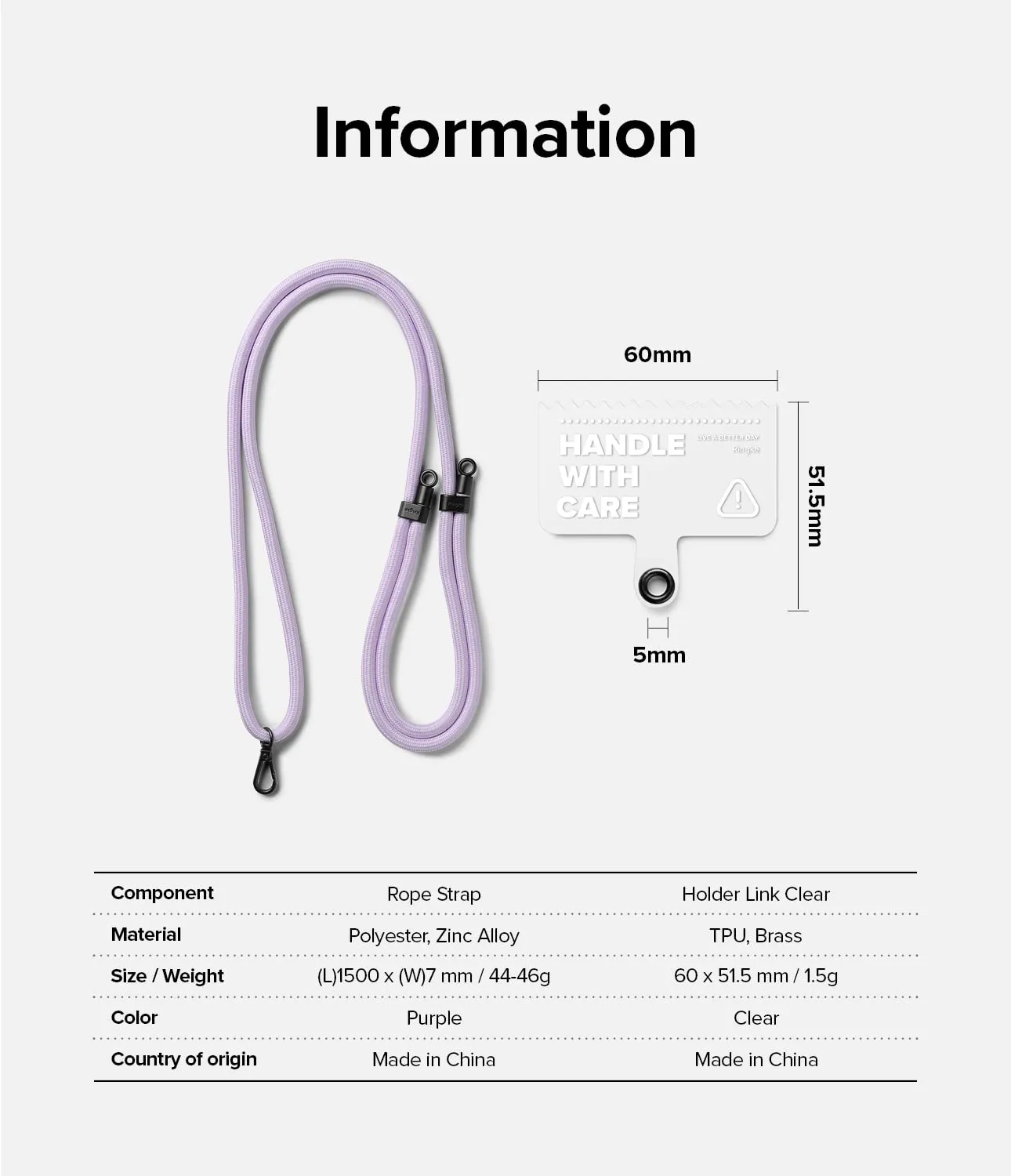 Adjustable Crossbody Polyester Rope Lanyard (Holder Link Strap with Clear TPU Tag) - Purple