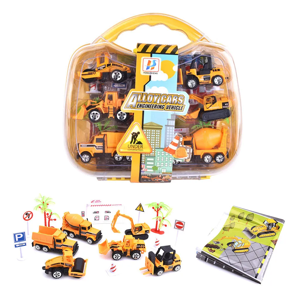 Alloy Cars Construction Vehicle Playset In Carry Case