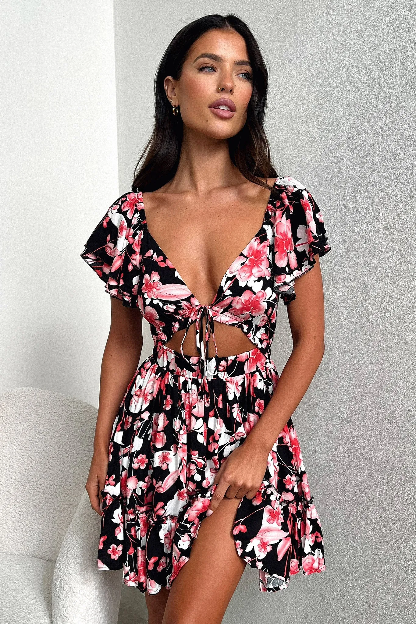 Arielle Dress - Black/Pink Floral