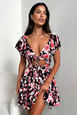 Arielle Dress - Black/Pink Floral