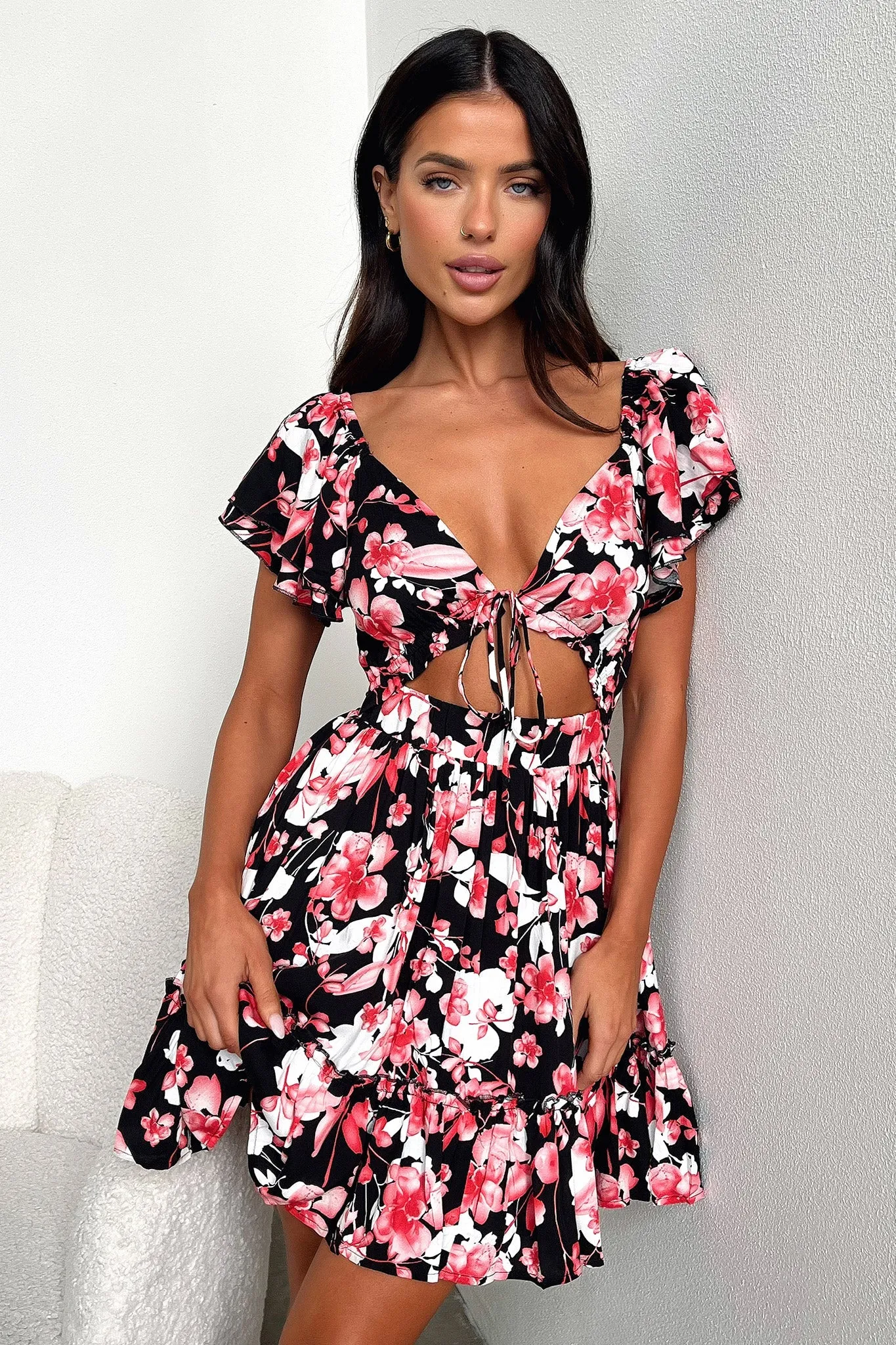 Arielle Dress - Black/Pink Floral