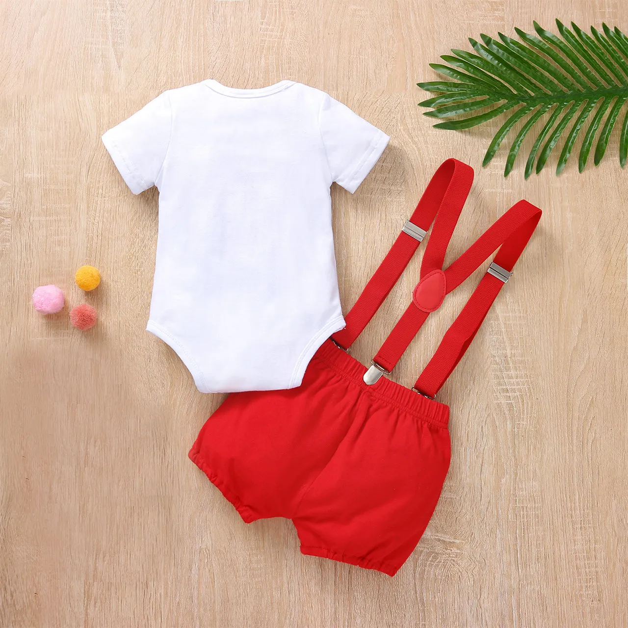 Babymoon 1st Birthday Cake Smash Outfit |Romper & Suspender Costume | 1 Yr - Red