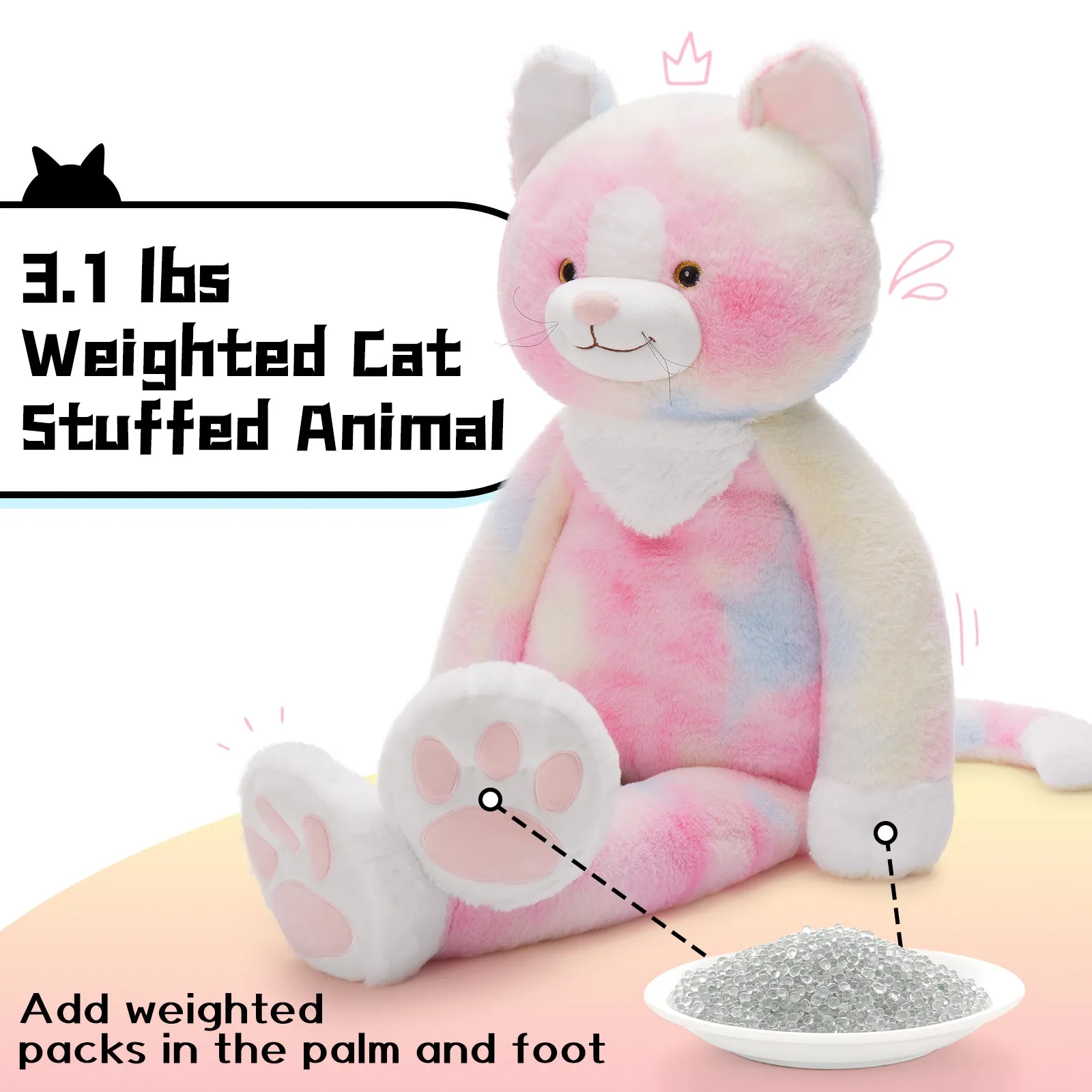 Cat Stuffed Animals Weighted Plush Toys, Black/Colorful, 39 Inches