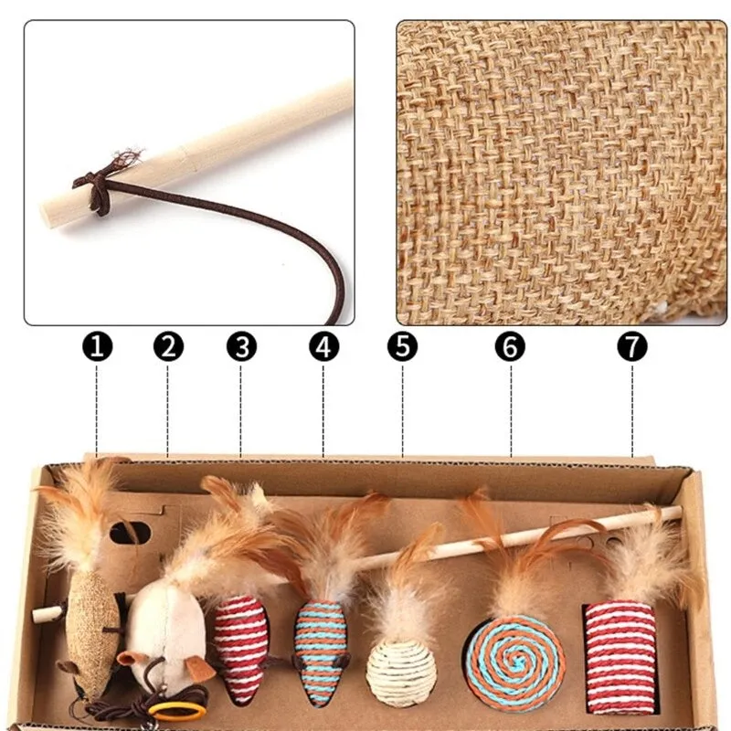 Cat Toy Set 7 PCS Cute Sisal Funny Variety Pack