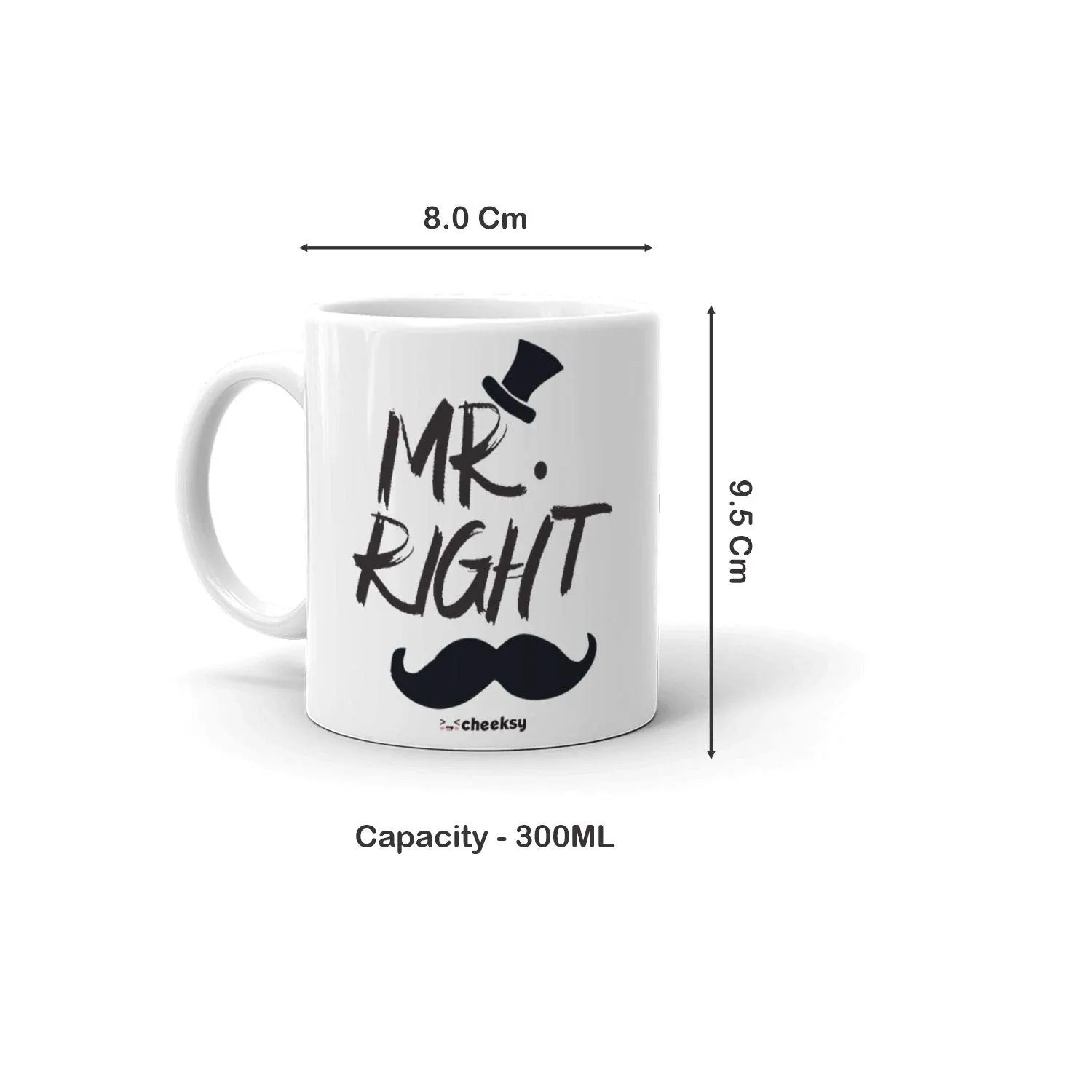 Cheeksy Mr. Right Hat Mrs. Always Right Lips Design Printed 300 ml Set of 2 Stylish Coffee Tea Mug for Couples, Husband-Wife, Girlfriend-Boyfriend, Anniversary, Wedding and Valentine Gift, Under 400