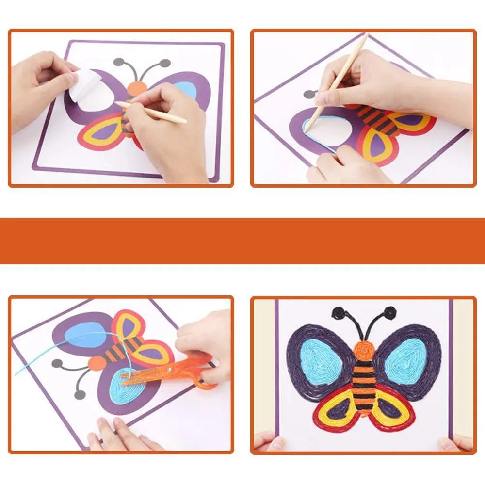 Color Rope Paste Painting Sticky Mosaics Kids 8 Cards DIY Art Crafts Educational Toys