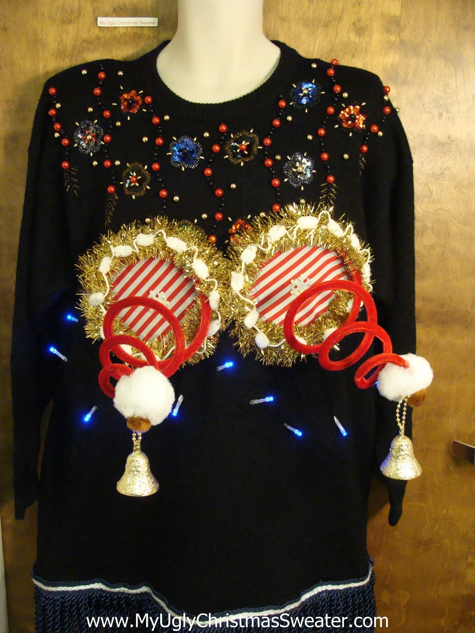 Corny 80s Bling Sweater with Naughty Xmas Decorations