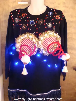 Corny 80s Bling Sweater with Naughty Xmas Decorations