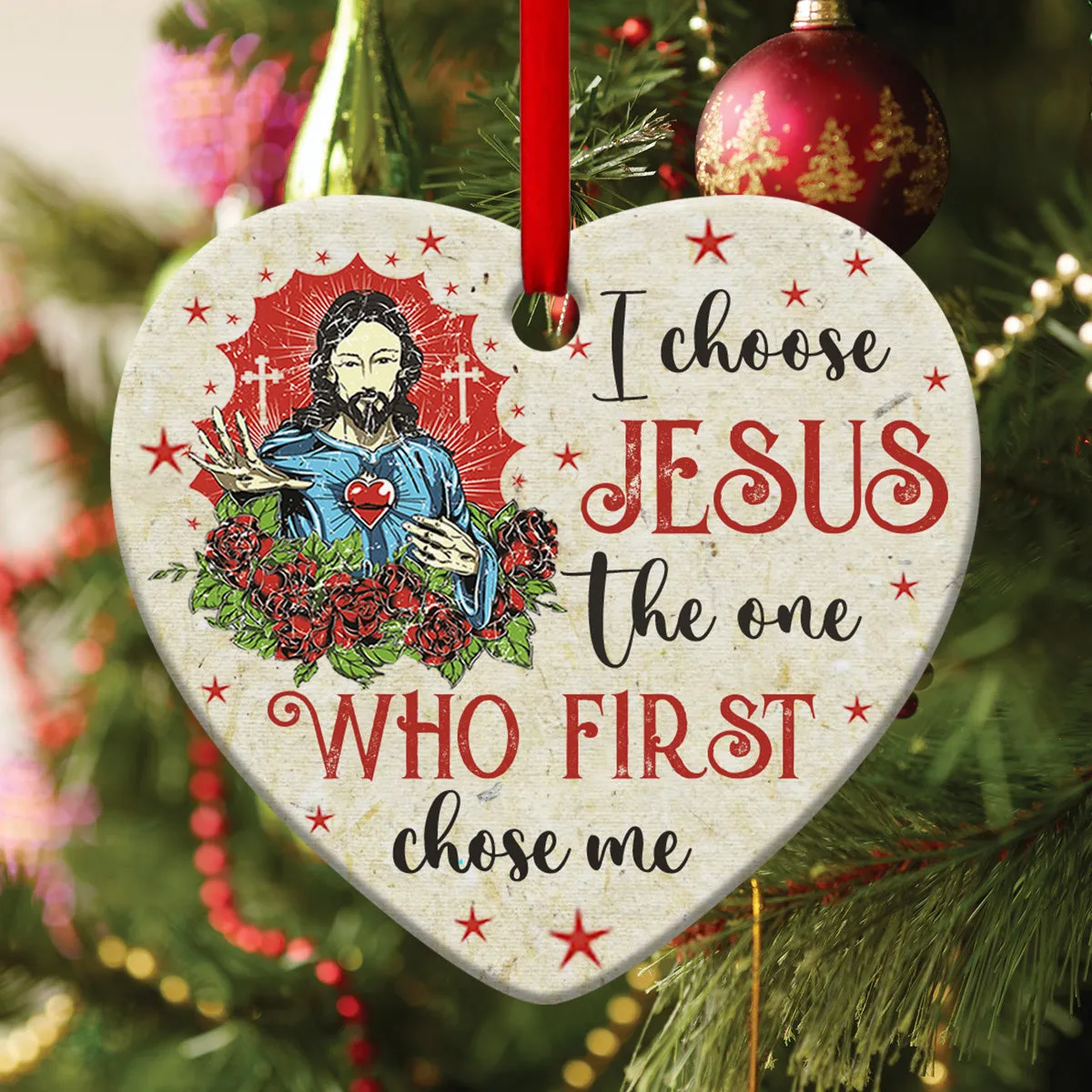 God First Chose You - Jesus Ceramic Heart Ornament - Christian Gift For Friends - Unique Gifts