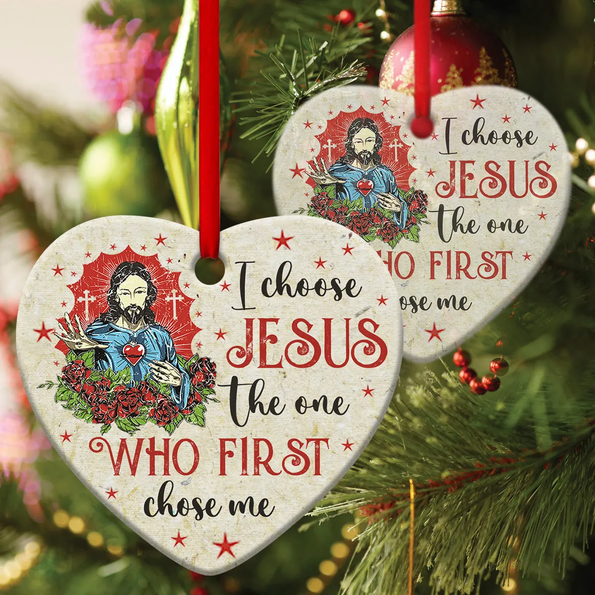 God First Chose You - Jesus Ceramic Heart Ornament - Christian Gift For Friends - Unique Gifts