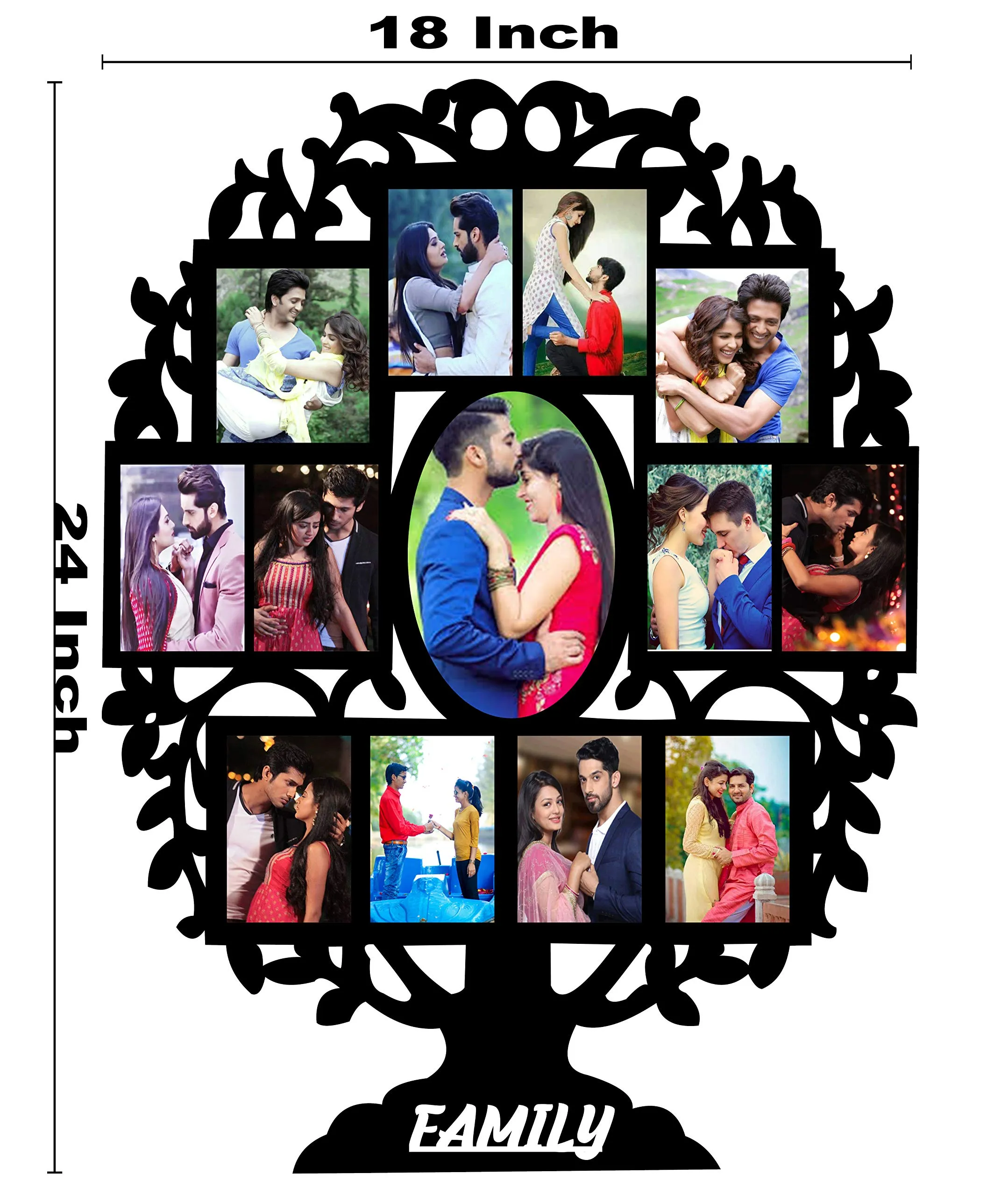 Kesar Enterprises Family Tree Personalized/Personalise 13 Photo Frame for Gifts in Creative Wooden Frame |Gifting Frame for All Occasions| (Black, 18x24 inches)