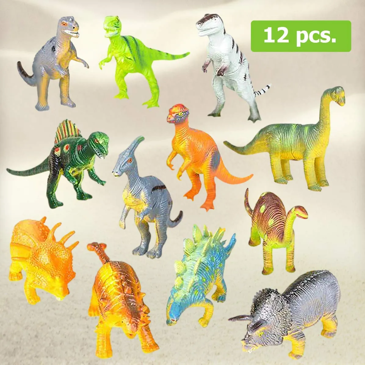 Kicko 6 Inch Bulk Dinosaur Figures- 12 Pieces of Realistic Dino Assortment in a PVC Tub