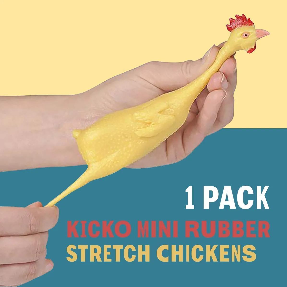 Kicko 8 Inch Mini Rubber Stretch Chickens - Yellow Stretchy Animals for Kids to Fiddle