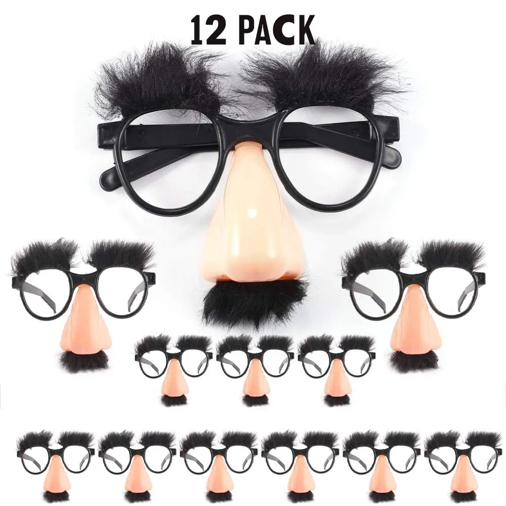 Kicko Disguise Glasses with Funny Nose - Eyebrows and Mustache - 12 Pack - for Kids Party