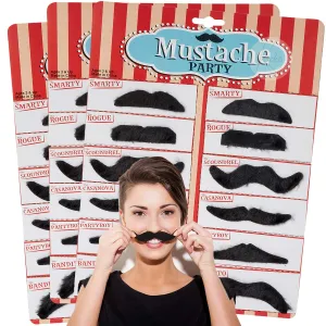 Kicko Party Mustache - 36 Pcs - 3 Cards of Adhesive Whiskers for Kids and Adults Costume