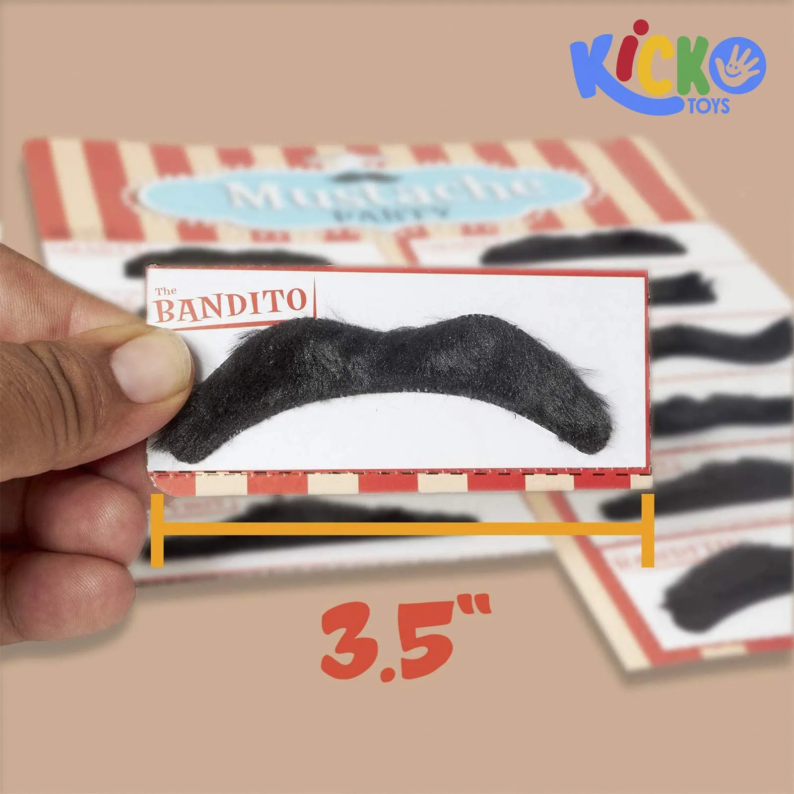 Kicko Party Mustache - 36 Pcs - 3 Cards of Adhesive Whiskers for Kids and Adults Costume