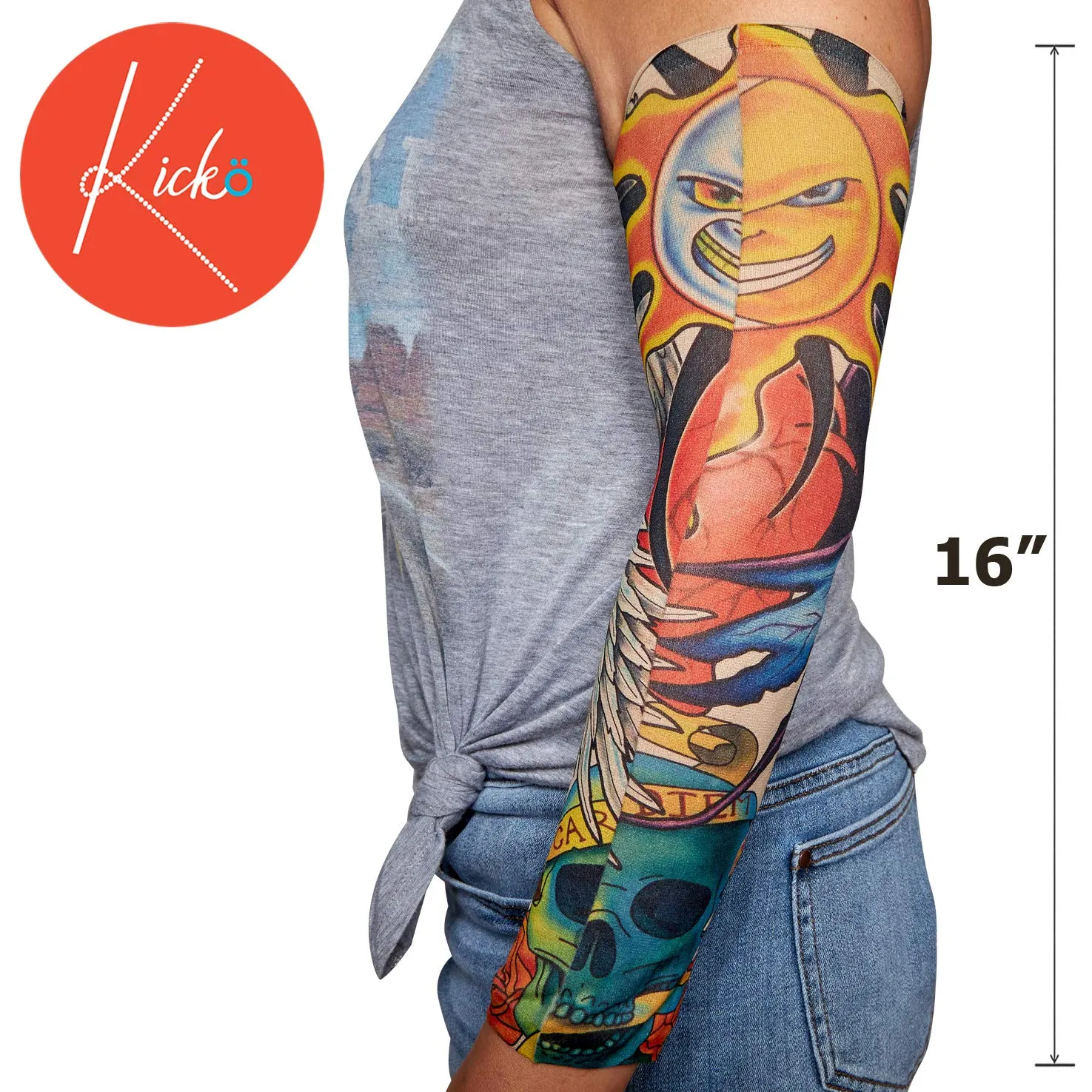 Kicko Tattoo Sleeve 12 Pack - 16 Inch Ink Sleeve - Sleek Fake Arm Tattoo - Sunscreen