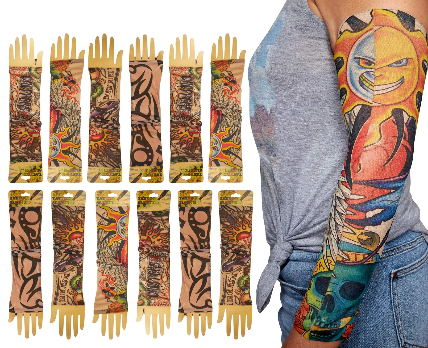 Kicko Tattoo Sleeve 12 Pack - 16 Inch Ink Sleeve - Sleek Fake Arm Tattoo - Sunscreen