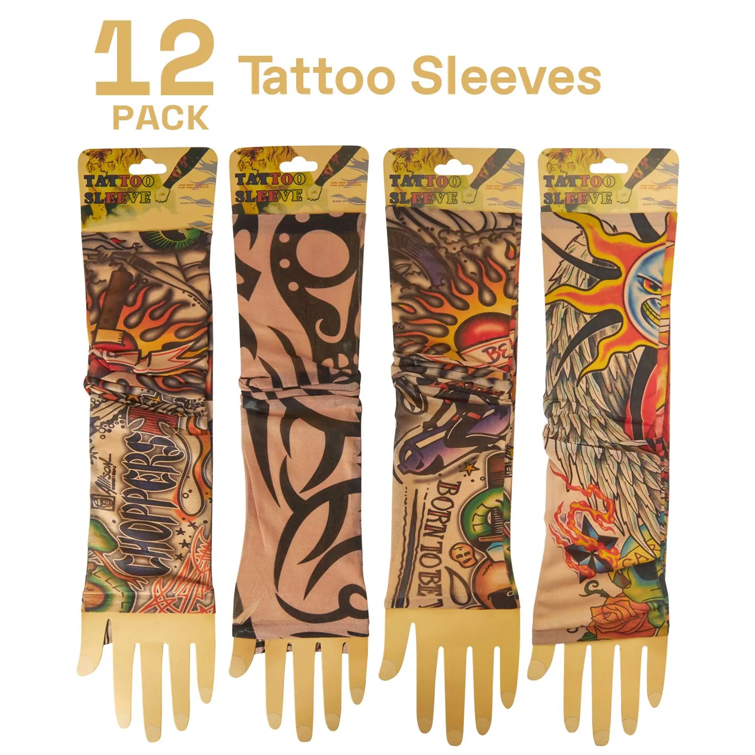 Kicko Tattoo Sleeve 12 Pack - 16 Inch Ink Sleeve - Sleek Fake Arm Tattoo - Sunscreen