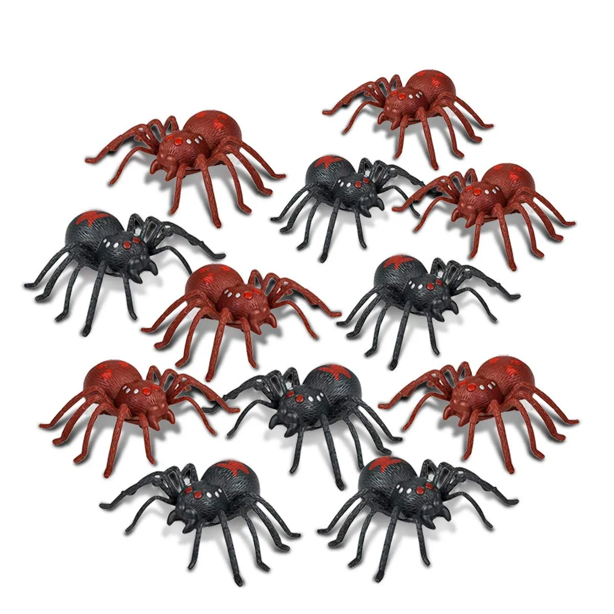 Kicko Wind-Up Spider - Pack of 12, 3 Inch Black and Brown Scary Spiders with Wheels