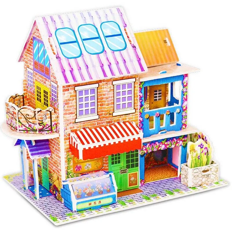 Kids 3D Stereo Puzzle Cartoon House Castle Building Model DIY Handmade Early Learning Educational Toys Gift For Children