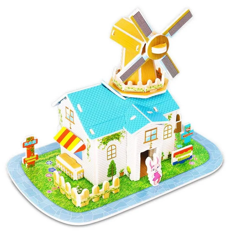 Kids 3D Stereo Puzzle Cartoon House Castle Building Model DIY Handmade Early Learning Educational Toys Gift For Children