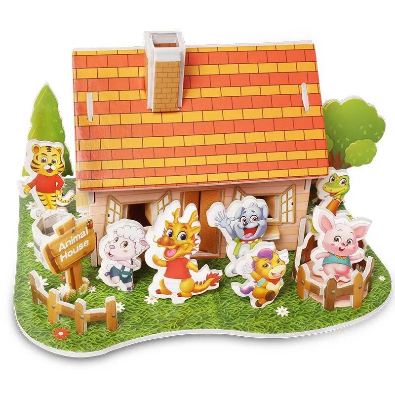 Kids 3D Stereo Puzzle Cartoon House Castle Building Model DIY Handmade Early Learning Educational Toys Gift For Children