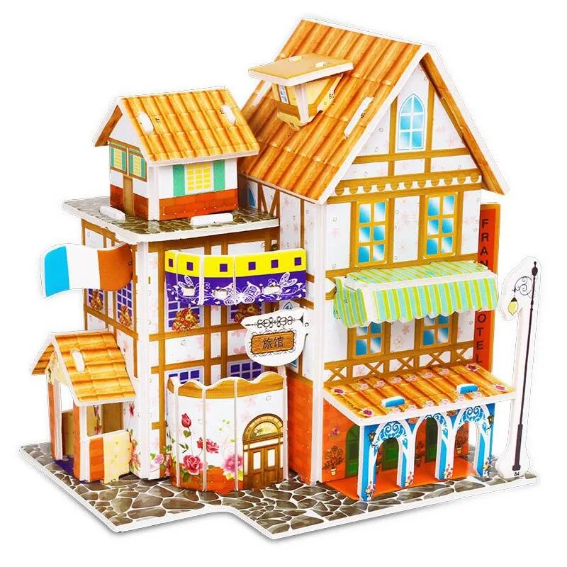 Kids 3D Stereo Puzzle Cartoon House Castle Building Model DIY Handmade Early Learning Educational Toys Gift For Children