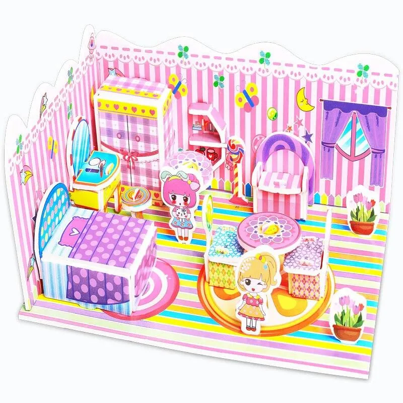 Kids 3D Stereo Puzzle Cartoon House Castle Building Model DIY Handmade Early Learning Educational Toys Gift For Children