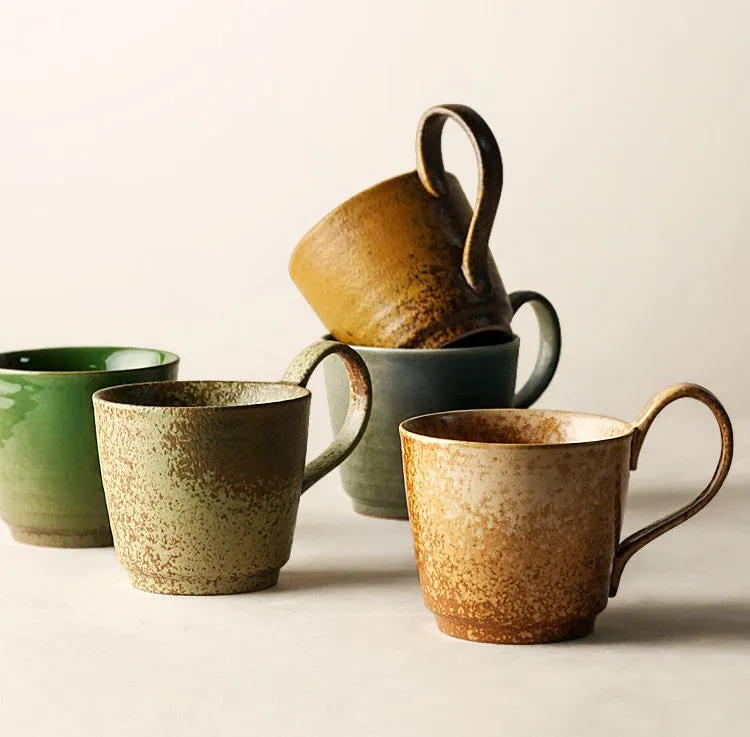 Large Modern Handmade Pottery Coffee Cup, Creative Brown Green Blue Ceramic Coffee Mugs, Large Unique Tea Cup, Large Capacity Coffee Cups