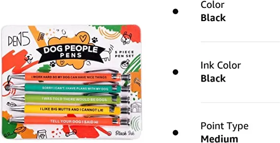 *Pen - Dog People Pens, Black ink 5 Count (Pack of 1)