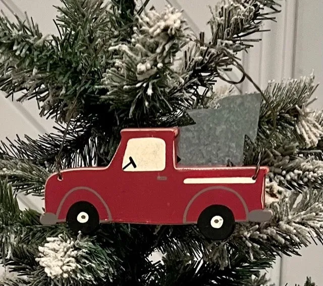 PERSONALIZED RED TRUCK WITH TREE ORNAMENT