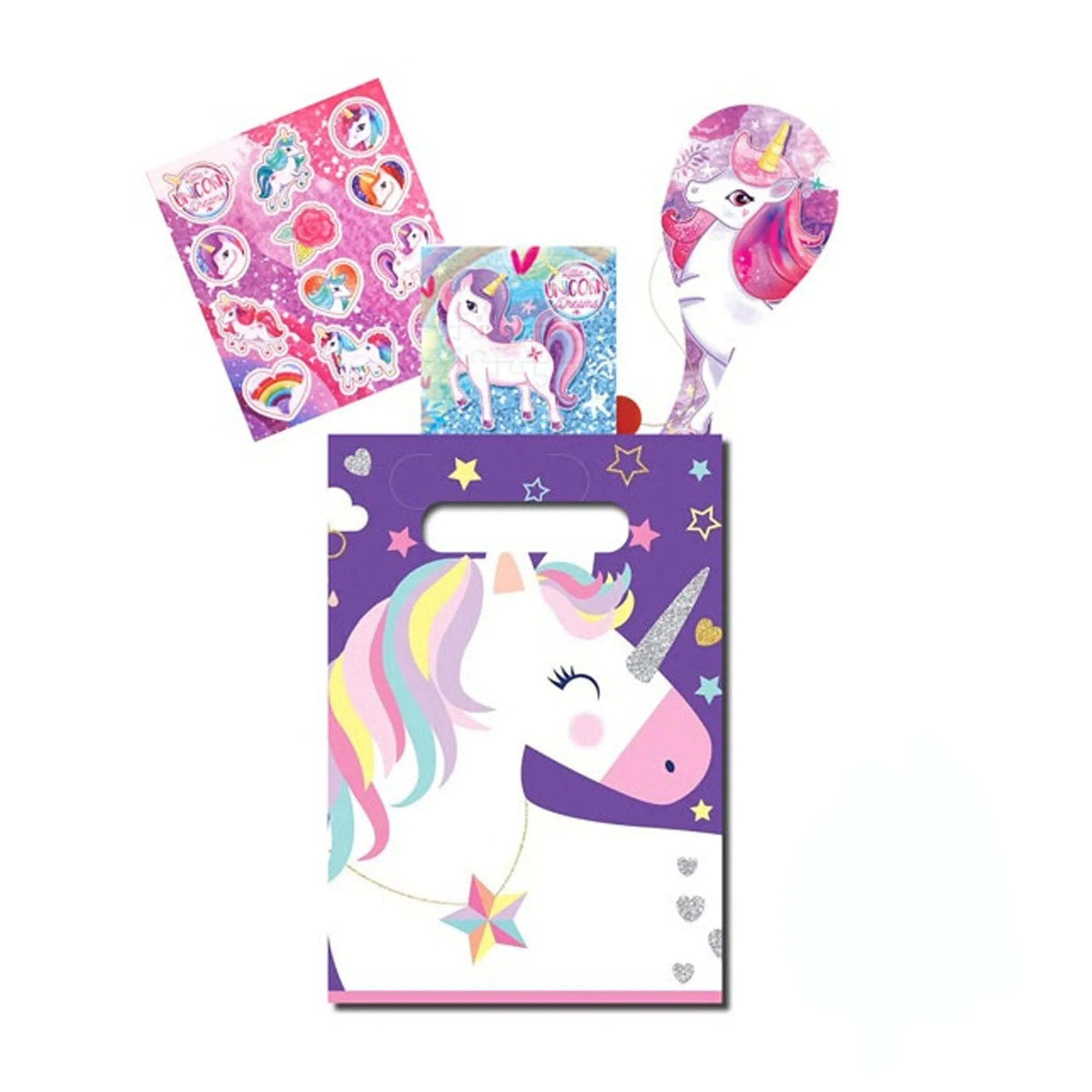 Purple Unicorn Birthday Party Plastic Loot Bags & Party Bags, 11 Inch Size, 16 Count