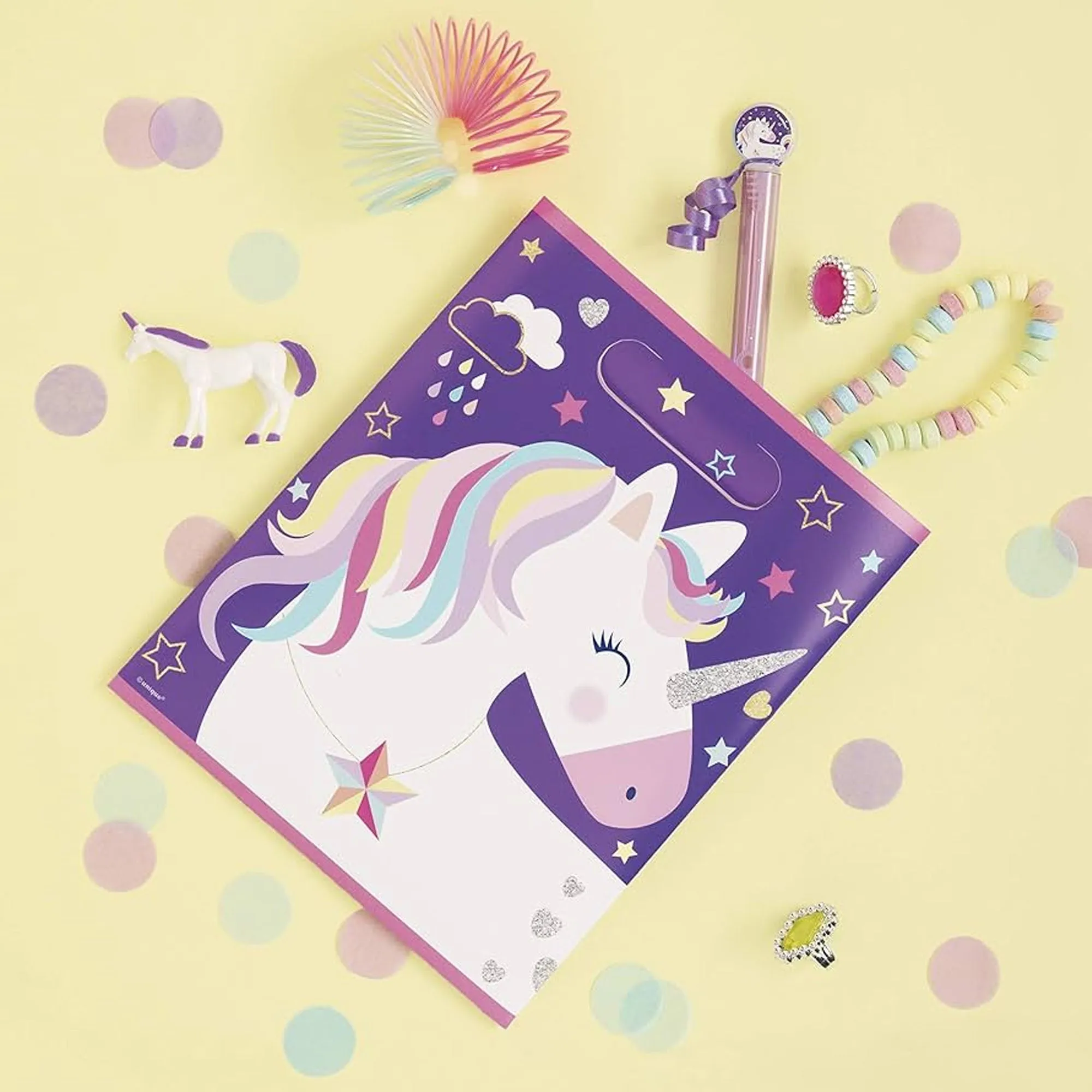 Purple Unicorn Birthday Party Plastic Loot Bags & Party Bags, 11 Inch Size, 16 Count