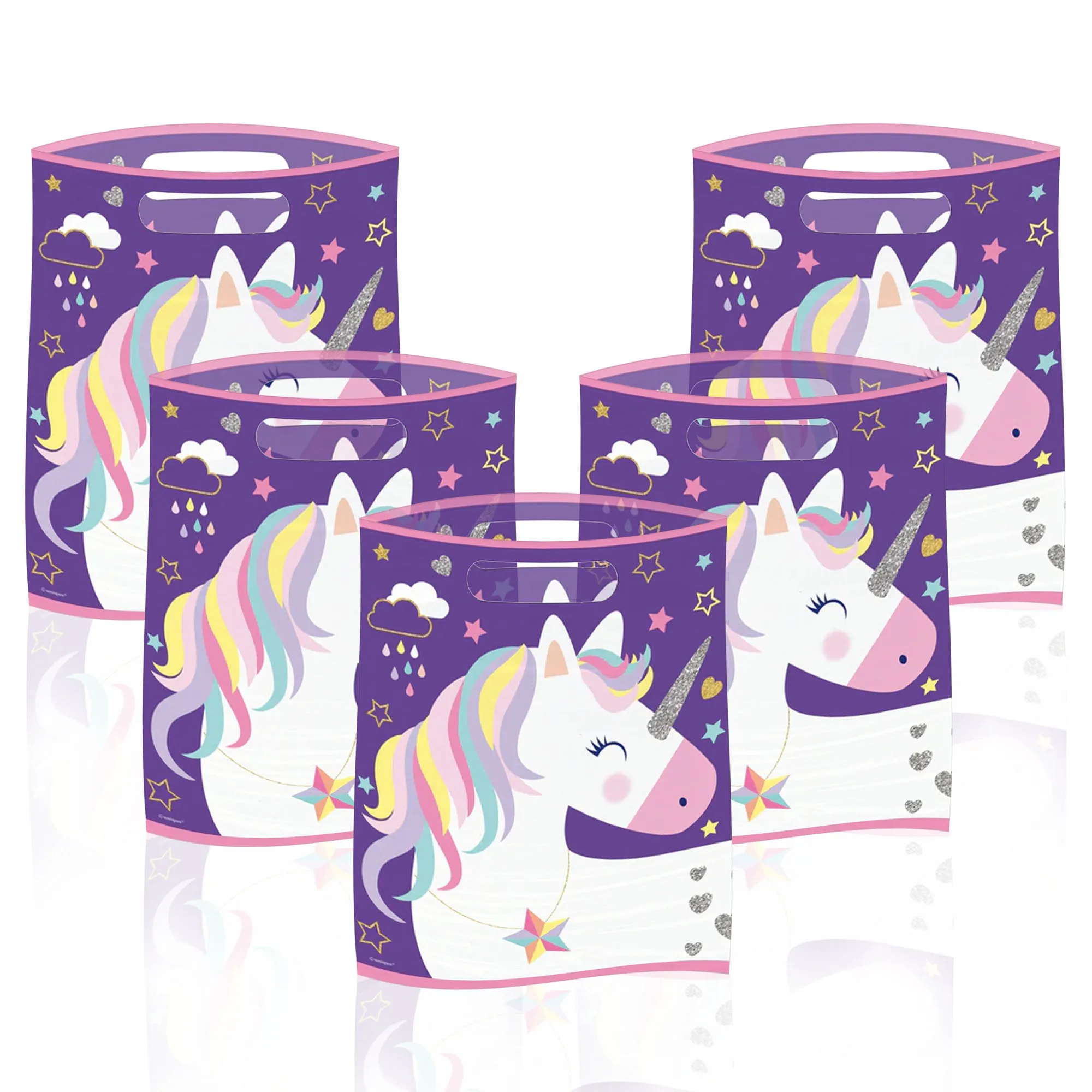 Purple Unicorn Birthday Party Plastic Loot Bags & Party Bags, 11 Inch Size, 16 Count