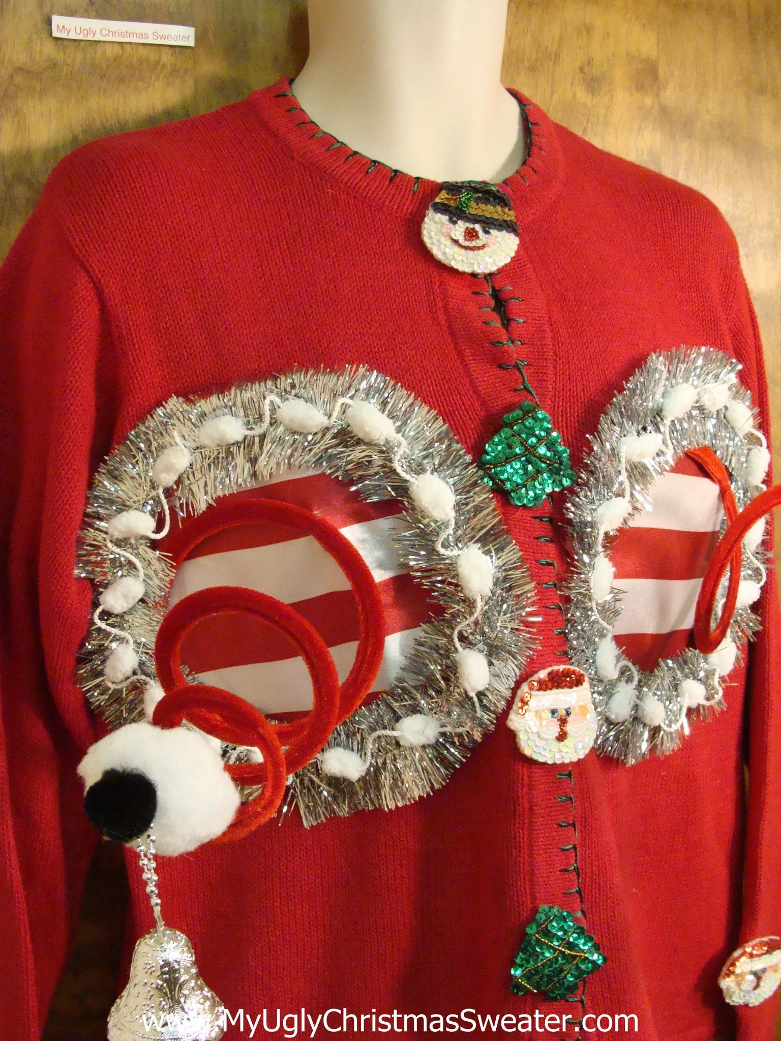 Red Corny Ugly Xmas Jumper Naughty Sweater Cardigan