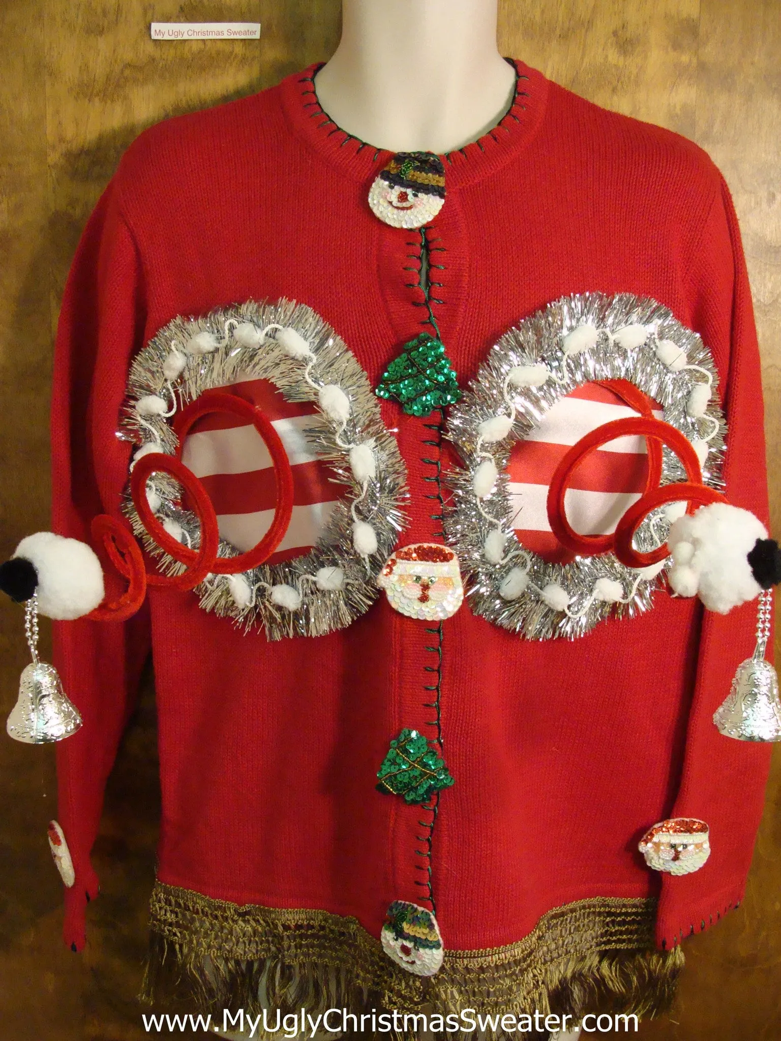 Red Corny Ugly Xmas Jumper Naughty Sweater Cardigan