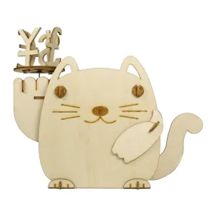 Solar Fortune Cat Money Bank Wooden DIY Toys Eco-friendly DIY Assemble Toys Novelty Gifts For Children Kids