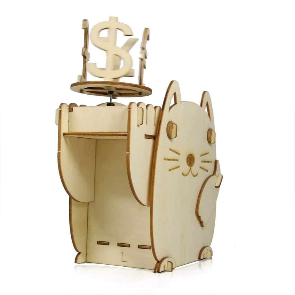 Solar Fortune Cat Money Bank Wooden DIY Toys Eco-friendly DIY Assemble Toys Novelty Gifts For Children Kids