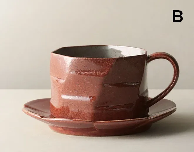 Unique Tea Cup and Saucer, Modern Handmade Pottery Coffee Cup, Creative Ceramic Coffee Cup with Saucer, Tea Cup Set for Afternoon Tea