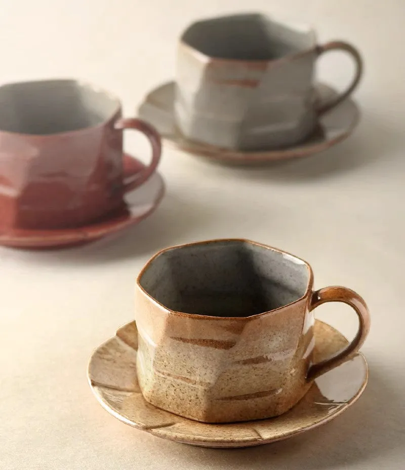 Unique Tea Cup and Saucer, Modern Handmade Pottery Coffee Cup, Creative Ceramic Coffee Cup with Saucer, Tea Cup Set for Afternoon Tea