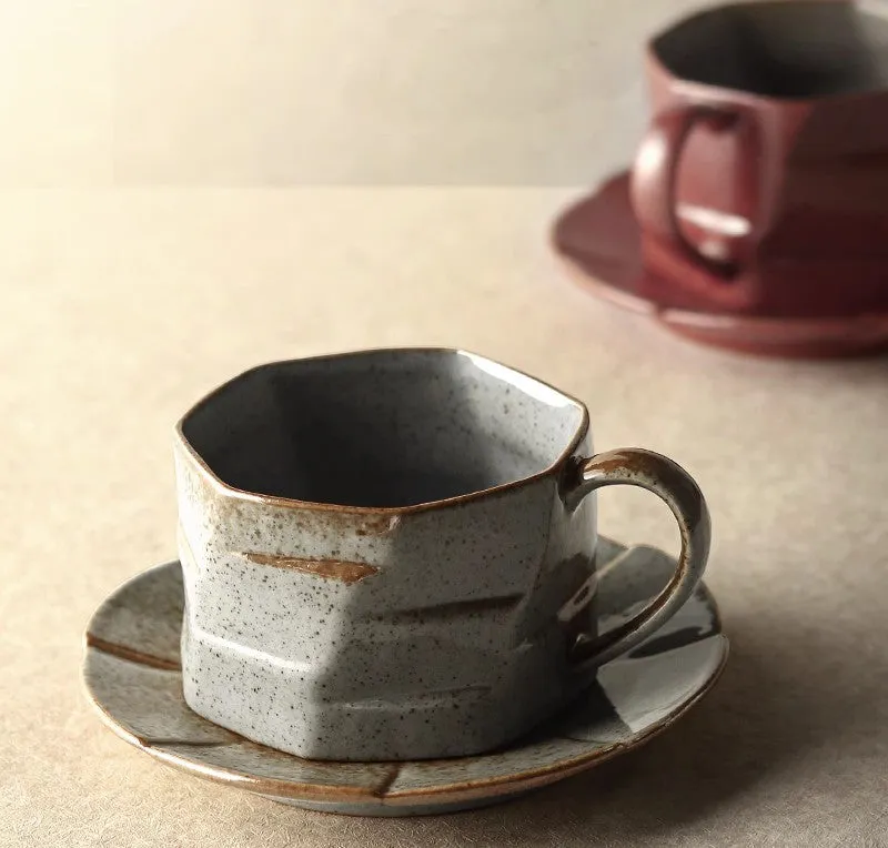 Unique Tea Cup and Saucer, Modern Handmade Pottery Coffee Cup, Creative Ceramic Coffee Cup with Saucer, Tea Cup Set for Afternoon Tea