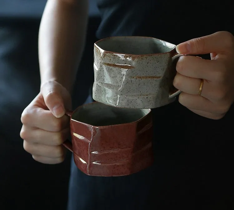 Unique Tea Cup and Saucer, Modern Handmade Pottery Coffee Cup, Creative Ceramic Coffee Cup with Saucer, Tea Cup Set for Afternoon Tea