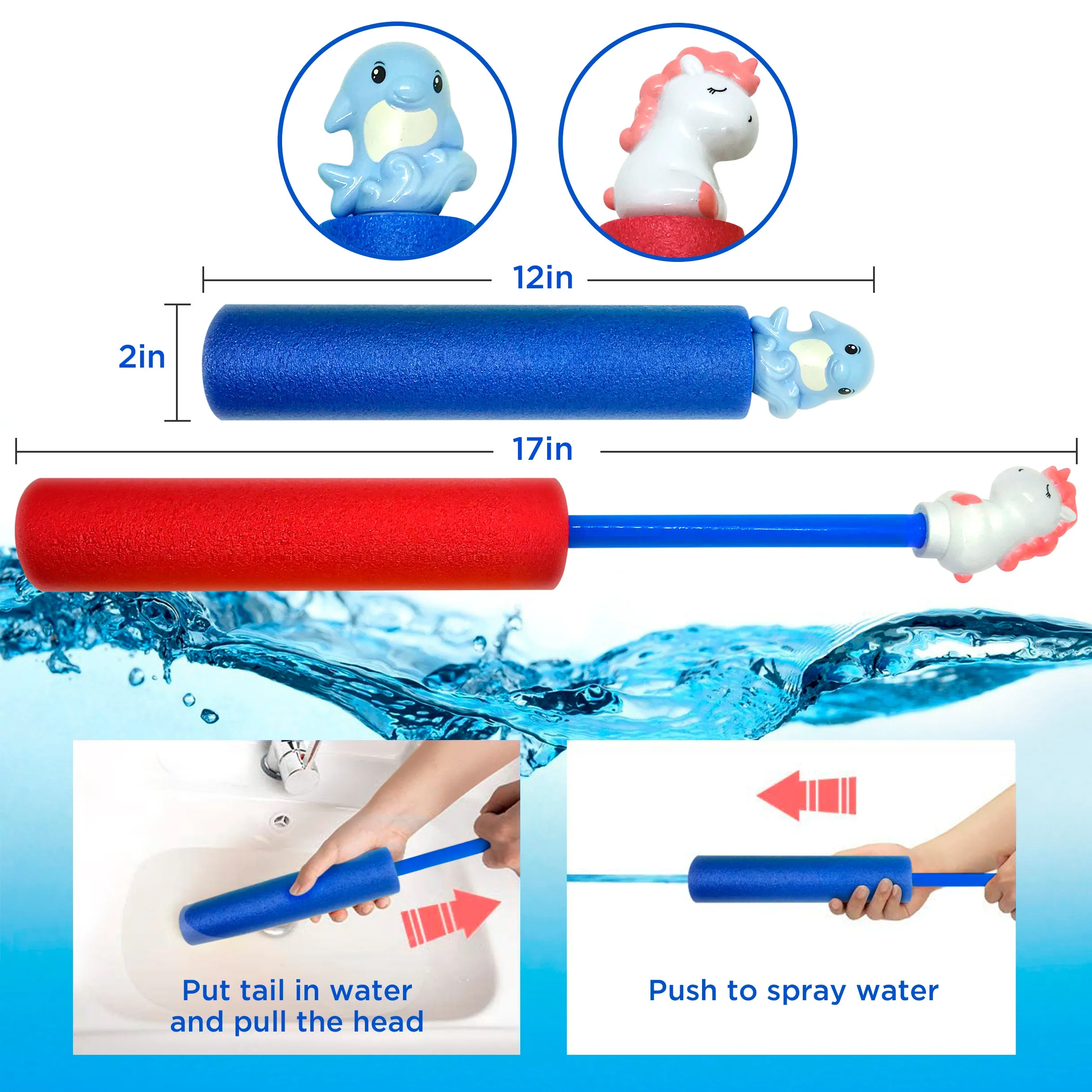 Water Gun for Kids - Super Soaker Water Gun Foam Blaster Pack of 4 - Water Blaster Soaker Gun - Foam Water Shooter 11-19’’ with Animal Figures - Water